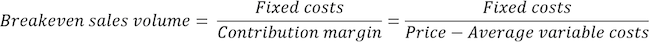 The break-even formula in Excel 2016