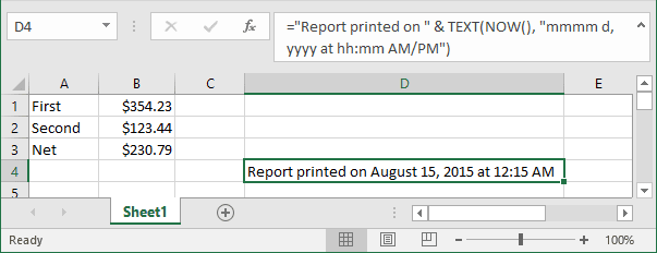 Formula in Excel 2016