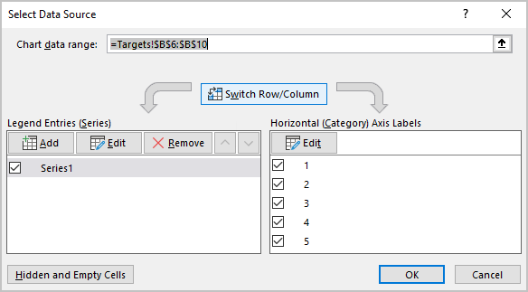 Select Data Source dialog box in Excel 2016