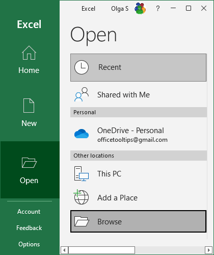 Open pane in Excel 365