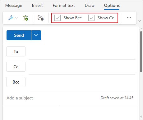 Cc and Bcc fields in Simplified ribbon Outlook for Web