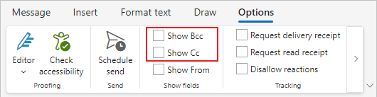 Cc and Bcc fields in Classic ribbon Outlook for Web