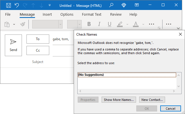 office for mac outlook email address separators