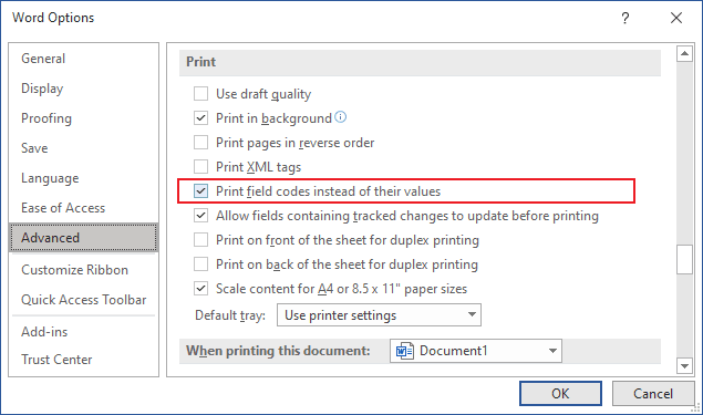 Word 365 Options dialog box