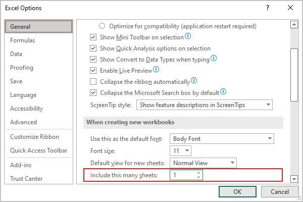 Number of sheets in Excel 365