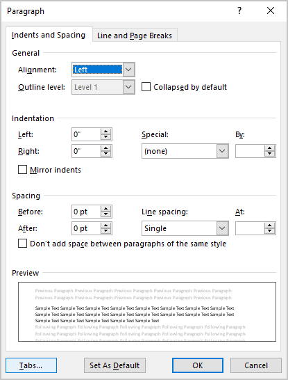 ms word tab