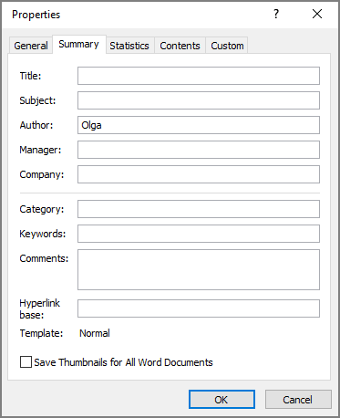 document properties word status