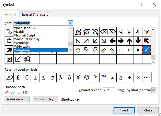 Campingpaster blogg se Insert Check Mark In Word Wingdings Font