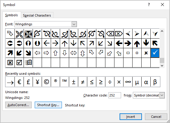 How to insert a tick or cross symbol in Microsoft Word and Excel