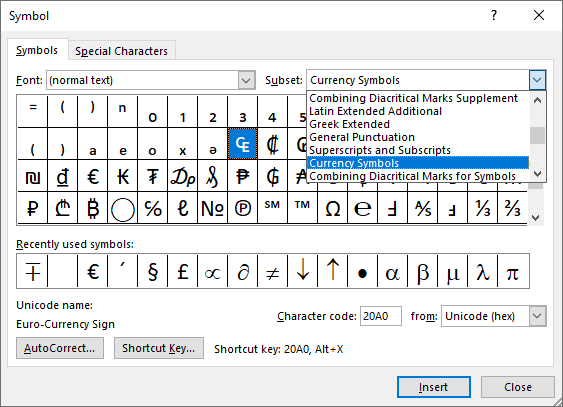 how-to-insert-currency-symbols-in-word-microsoft-word-2016