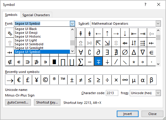 divide sign in word