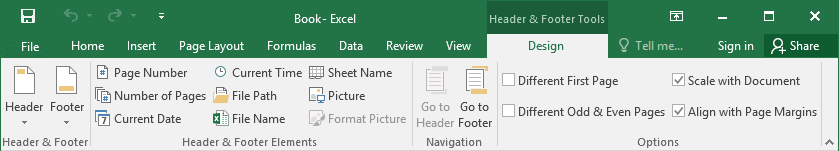 Adding A Header And Footer To The Worksheet Microsoft Excel 2016