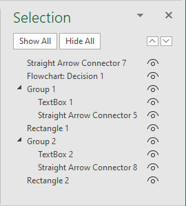 Selection Pane in Excel 365