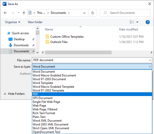 how to save as pdf file off of word