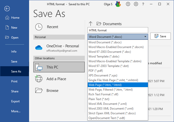 Convert Documents To HTML Format Microsoft Word 365