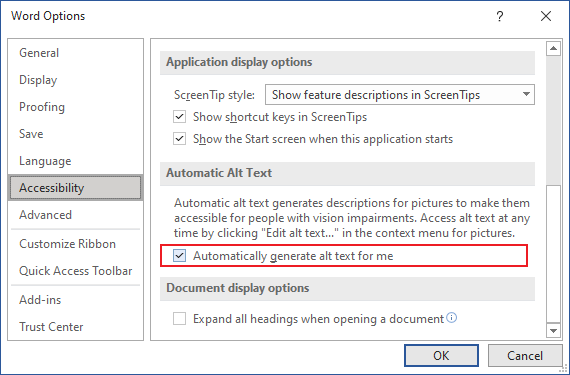 How To Turn On Or Turn Off Automatic Generation Of Alternative Text For 