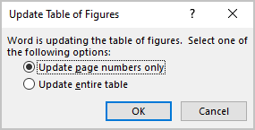 Update Table of Figures in Word 365