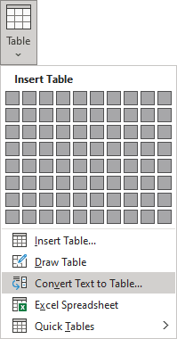 Convert Text to Table in Word 365