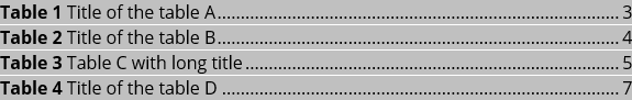 Table entry fields in Table of Figures Word 365