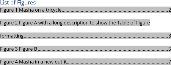 Example double line spacing Table of Figures in Word 365