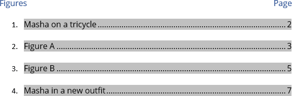 Example numbered Table of Figures in Word 365