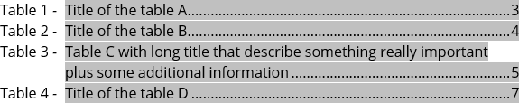 Example of second line for Table of Figures in Word 365