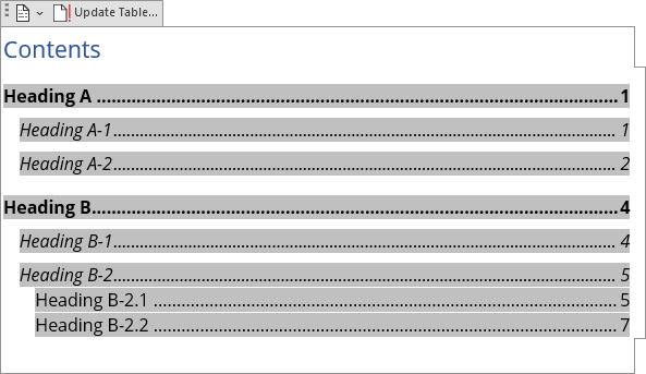 Word Table Of Contents Will Not Update