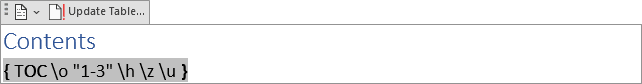 TOC field in Word 365