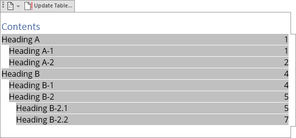 Table of Contents in Word 365