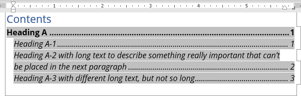 change format table of contents word