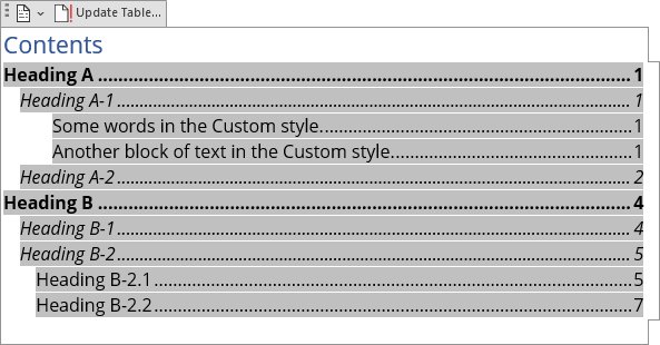 headings that create table of contents in word