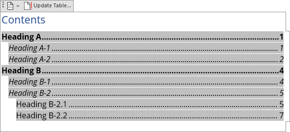 Table of Contents with \o switch in Word 365