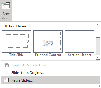 Reuse Slides command in PowerPoint 365