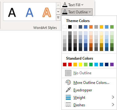 Text Outline in the Format tab PowerPoint 365