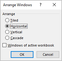 Arrange Windows in Excel 365