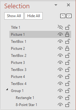 Selection Pane in PowerPoint 365