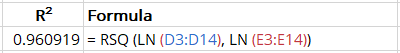 Wrong R-squared value for Exponential trendline in Excel 365