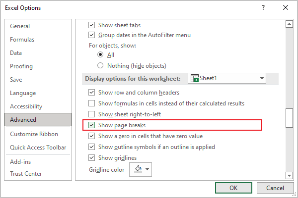 excel 2016 page break preview view