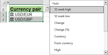 Currencies Data Type columns in Excel 365