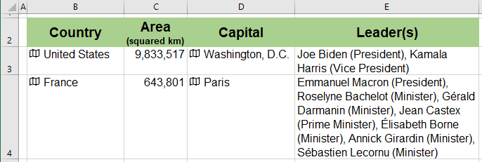 Geography information in Excel 365