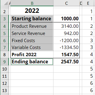 Cascade chart data in Excel 365