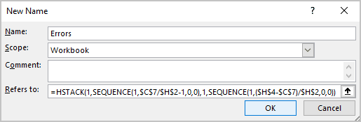 Define name Errors in Excel 365