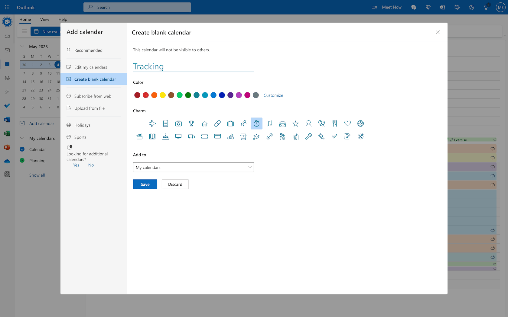 Create the Tracking calendar