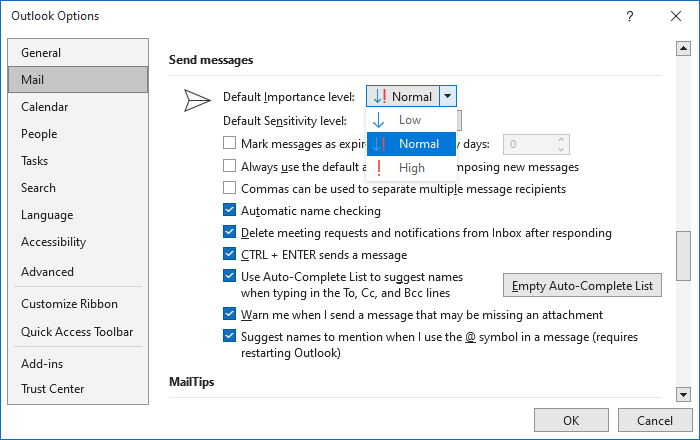 Message importance (priority) - Microsoft Outlook 365