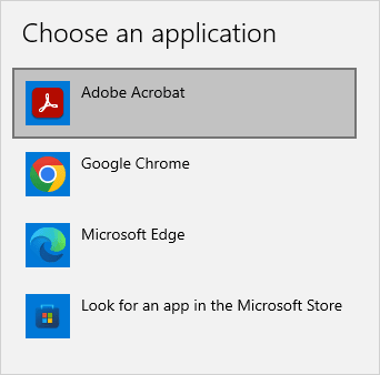 Choose an application dialog box in Windows 10