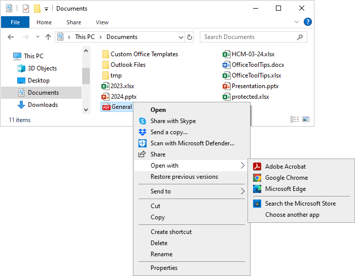 Open with in File Explorer Windows 10