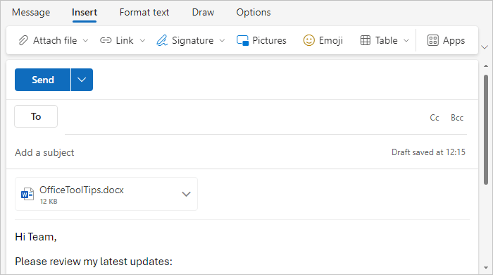 Attachment example in Outlook for Web