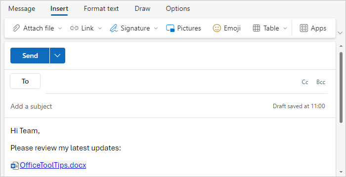 Uploaded Attachment in Outlook for Web