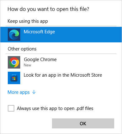 Choose application in Windows 10