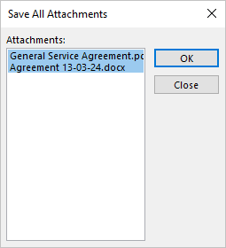 Save Attachments dialog box in Outlook 365